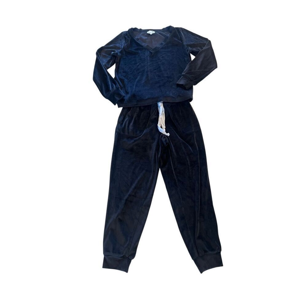 Soma Women's V-neck Velour Sweatshirt & Jogger Pants Lounge Set Black Small